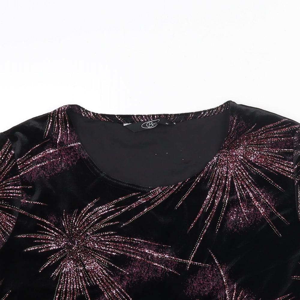 Bonmarché Womens Black Geometric Polyester Basic Blouse Size M Round Neck - Firework Glitter