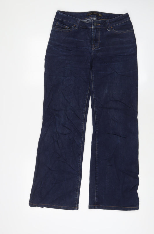 Zara Womens Blue Cotton Wide-Leg Jeans Size 10 L29 in Regular Zip