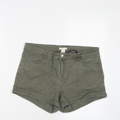 H&M Womens Green Cotton Hot Pants Shorts Size 14 L3 in Regular Zip