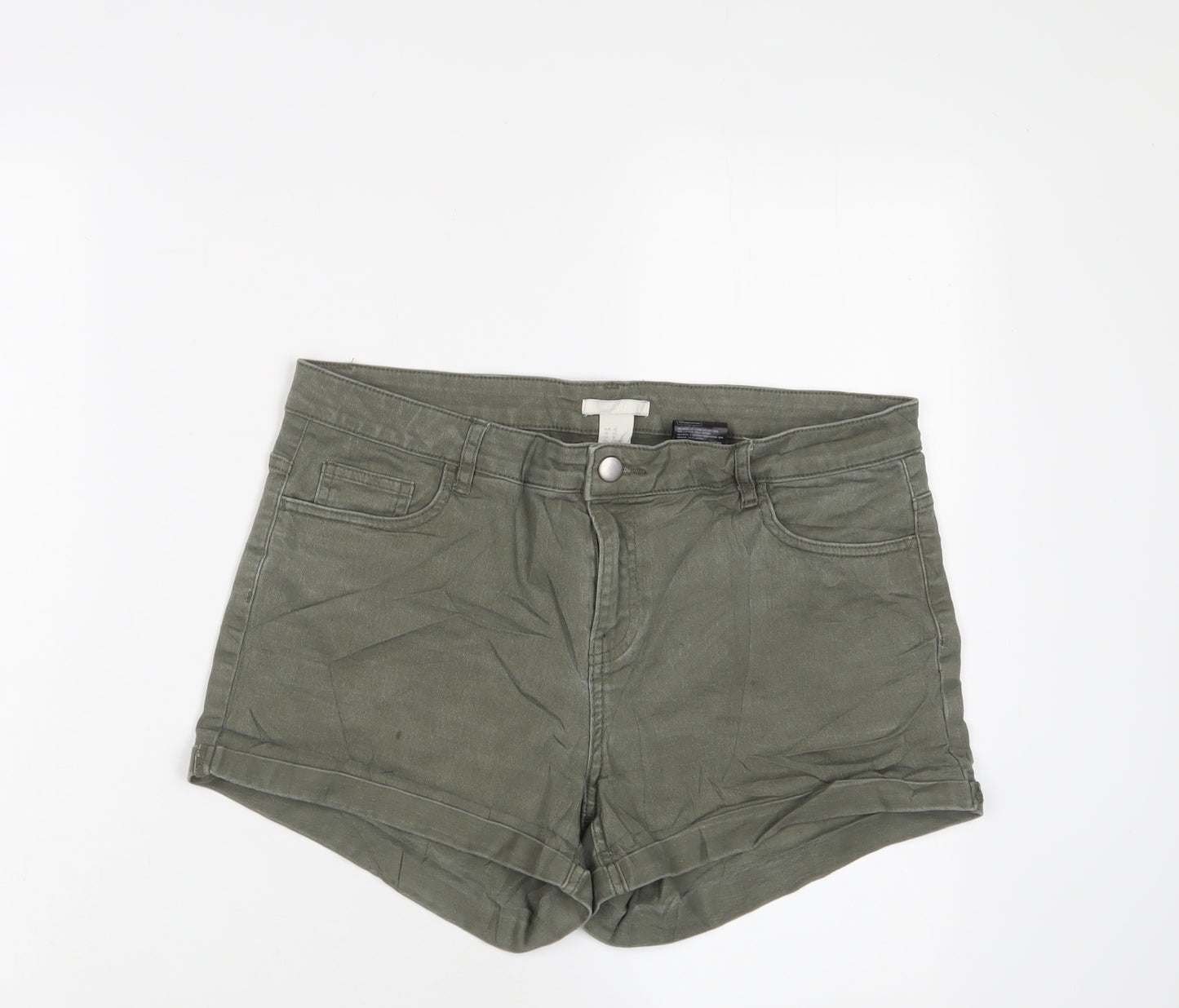 H&M Womens Green Cotton Hot Pants Shorts Size 14 L3 in Regular Zip