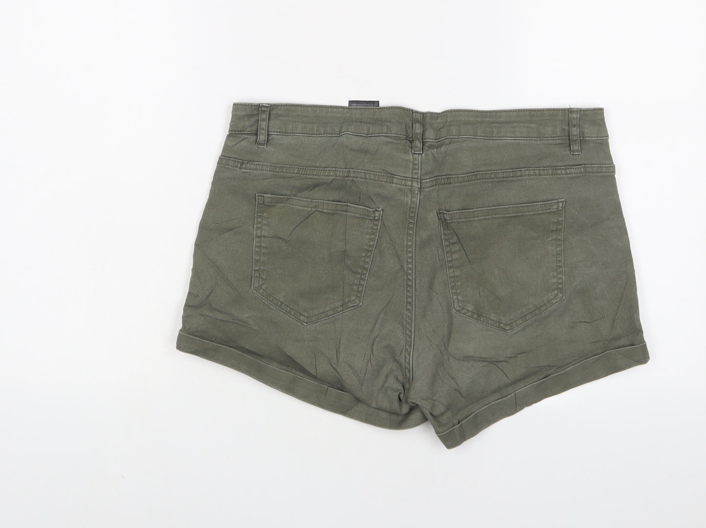 H&M Womens Green Cotton Hot Pants Shorts Size 14 L3 in Regular Zip