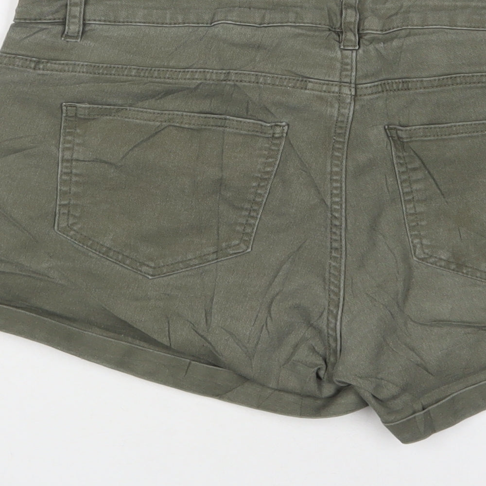 H&M Womens Green Cotton Hot Pants Shorts Size 14 L3 in Regular Zip