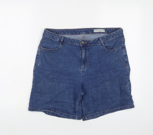 Marks and Spencer Womens Blue Cotton Bermuda Shorts Size 14 L7 in Regular Zip