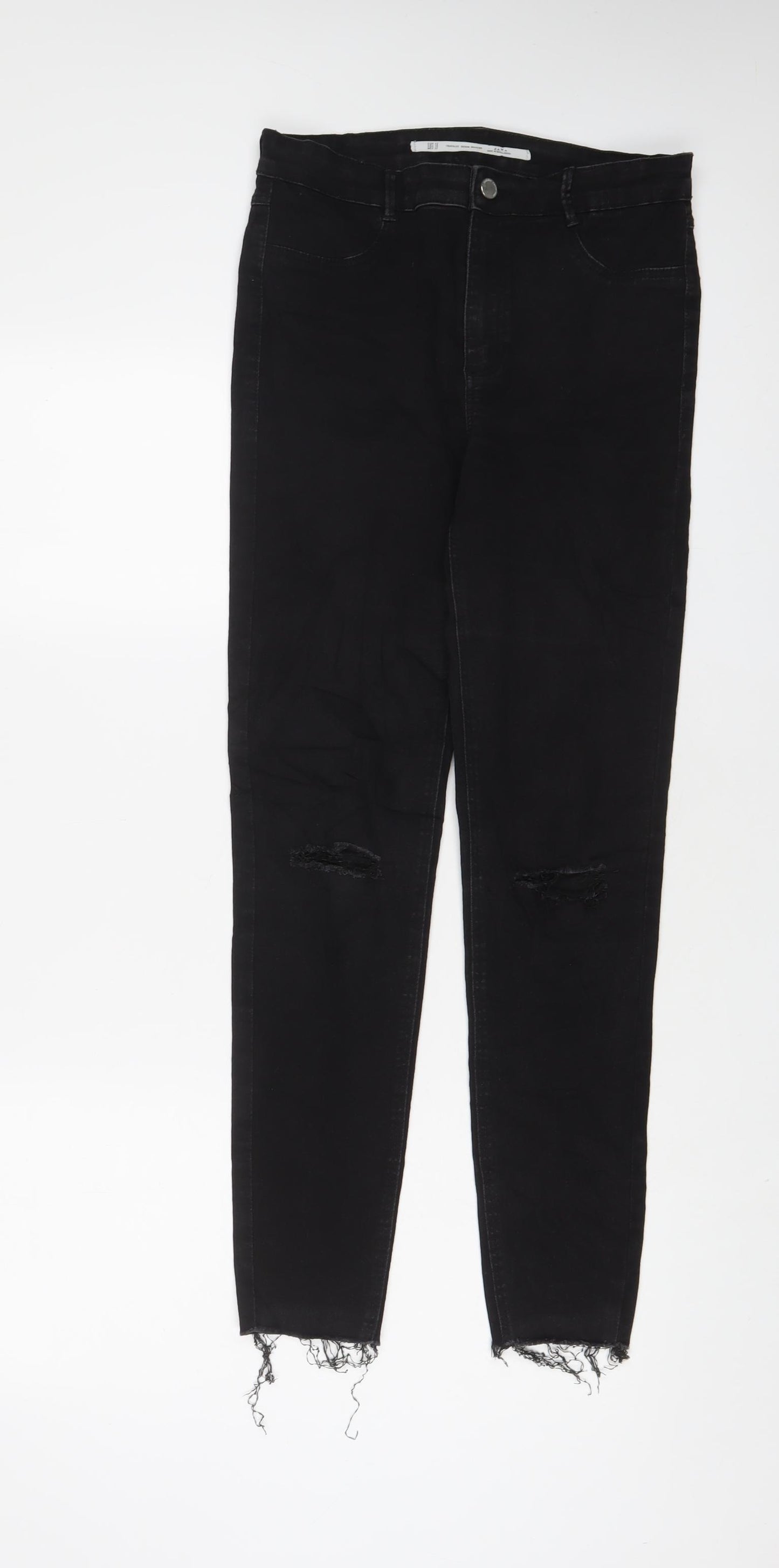 Zara Womens Black Cotton Skinny Jeans Size 14 L28 in Regular Zip