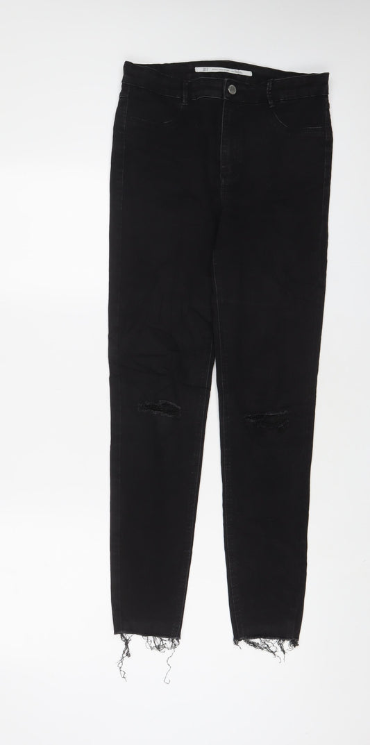 Zara Womens Black Cotton Skinny Jeans Size 14 L28 in Regular Zip