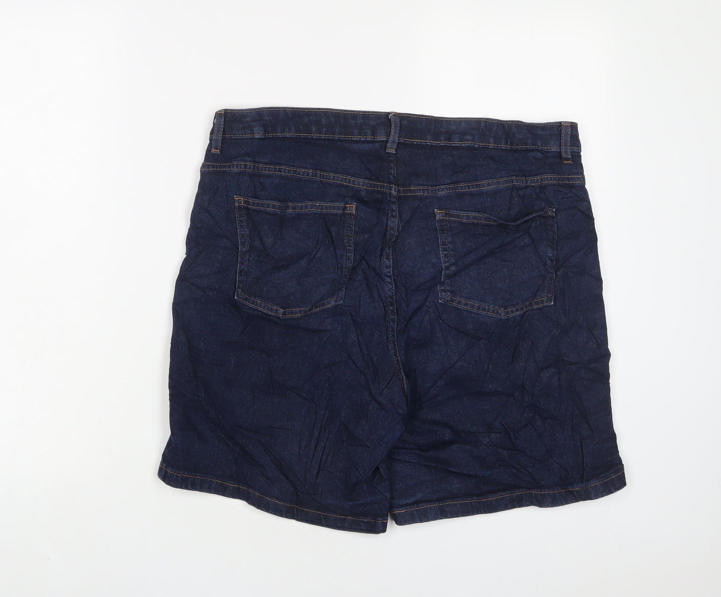 Marks and Spencer Womens Blue Cotton Bermuda Shorts Size 14 L8 in Regular Zip