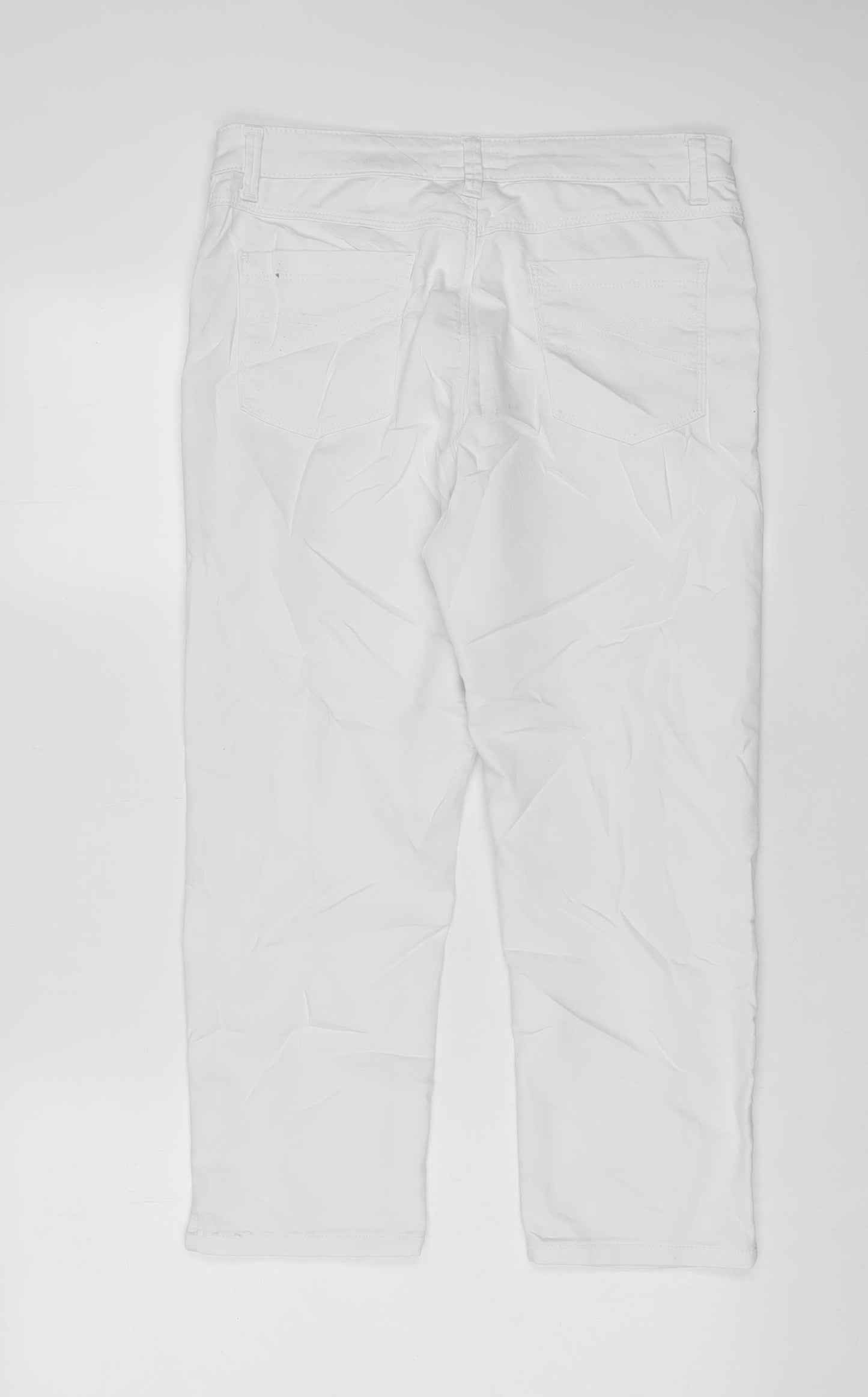 Per Una Womens White Cotton Cropped Jeans Size 10 L22 in Regular Zip