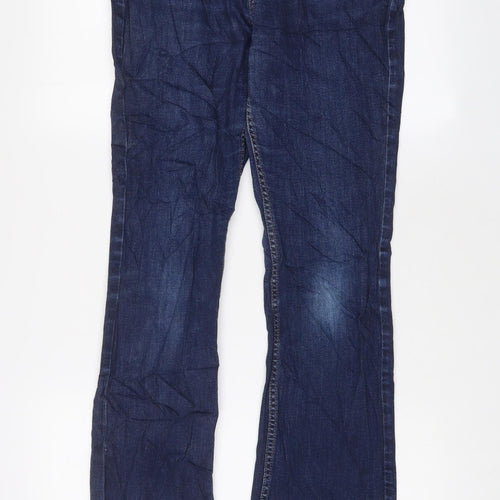 Marks and Spencer Womens Blue Cotton Bootcut Jeans Size 14 L30 in Slim Zip