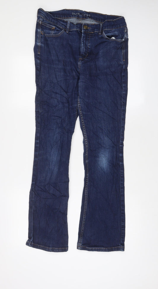 Marks and Spencer Womens Blue Cotton Bootcut Jeans Size 14 L30 in Slim Zip