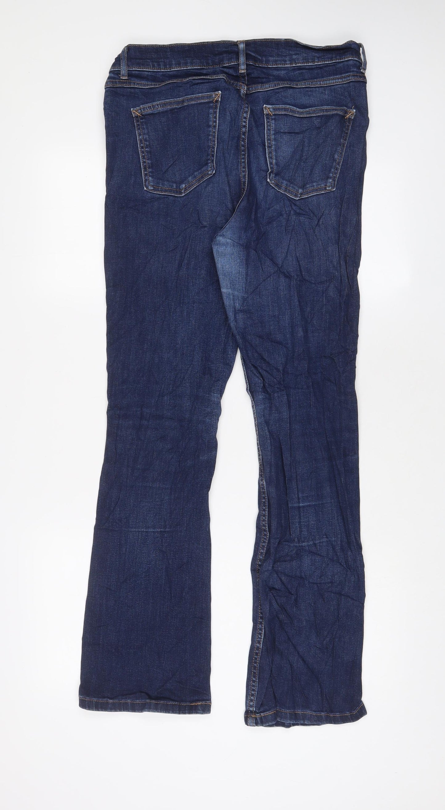 Marks and Spencer Womens Blue Cotton Bootcut Jeans Size 14 L30 in Slim Zip