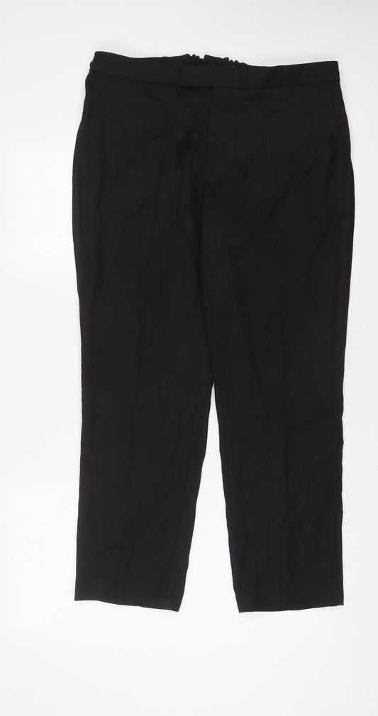 Marks and Spencer Mens Black Polyester Trousers Size 36 in L29 in Regular Hook & Eye - Short length