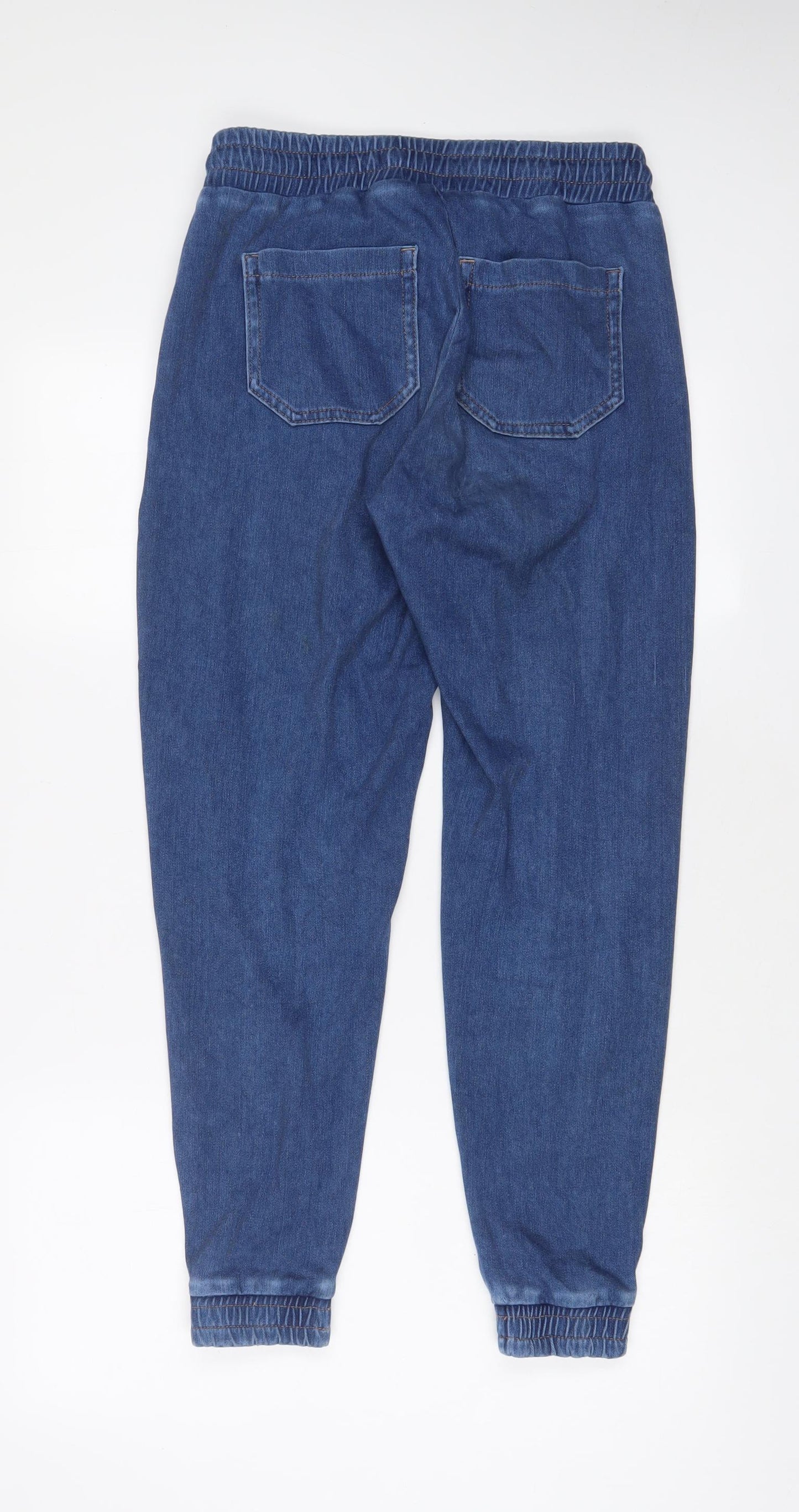 F&F Womens Blue Cotton Tapered Jeans Size 8 L28 in Regular Drawstring