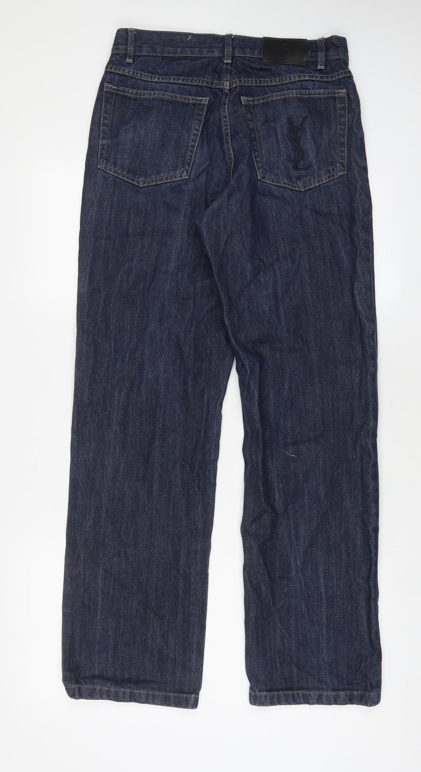 Yves Saint Laurent Mens Blue Cotton Straight Jeans Size 30 in L32 in Regular Button - Embroidered