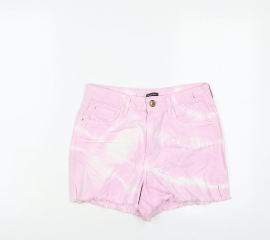 River Island Womens Pink Geometric Cotton Basic Shorts Size 8 L3 in Regular Zip