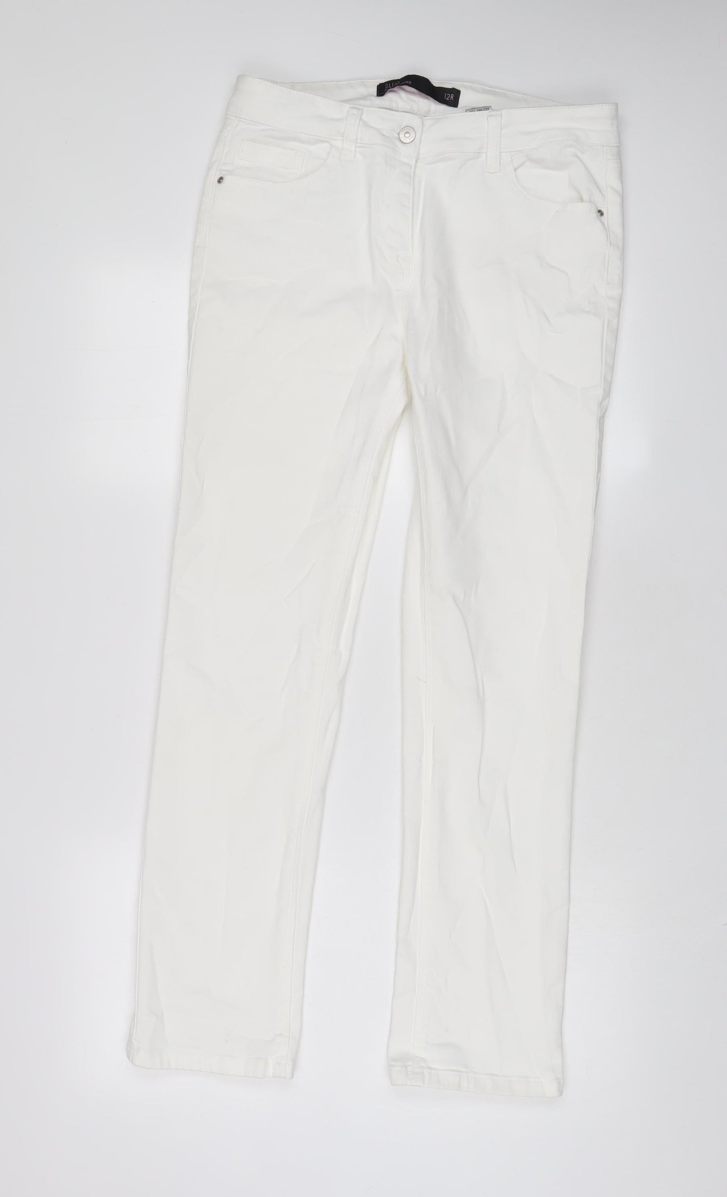 NEXT Womens White Cotton Straight Jeans Size 12 L30 in Regular Zip