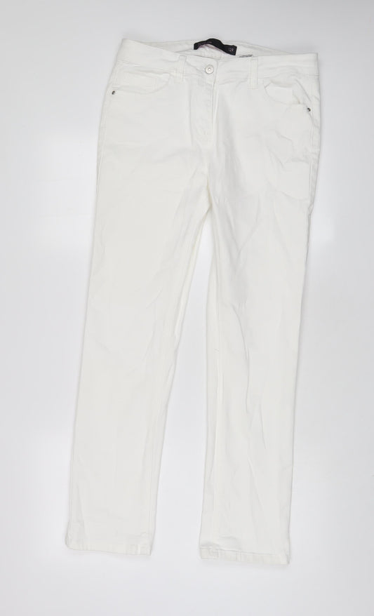 NEXT Womens White Cotton Straight Jeans Size 12 L30 in Regular Zip