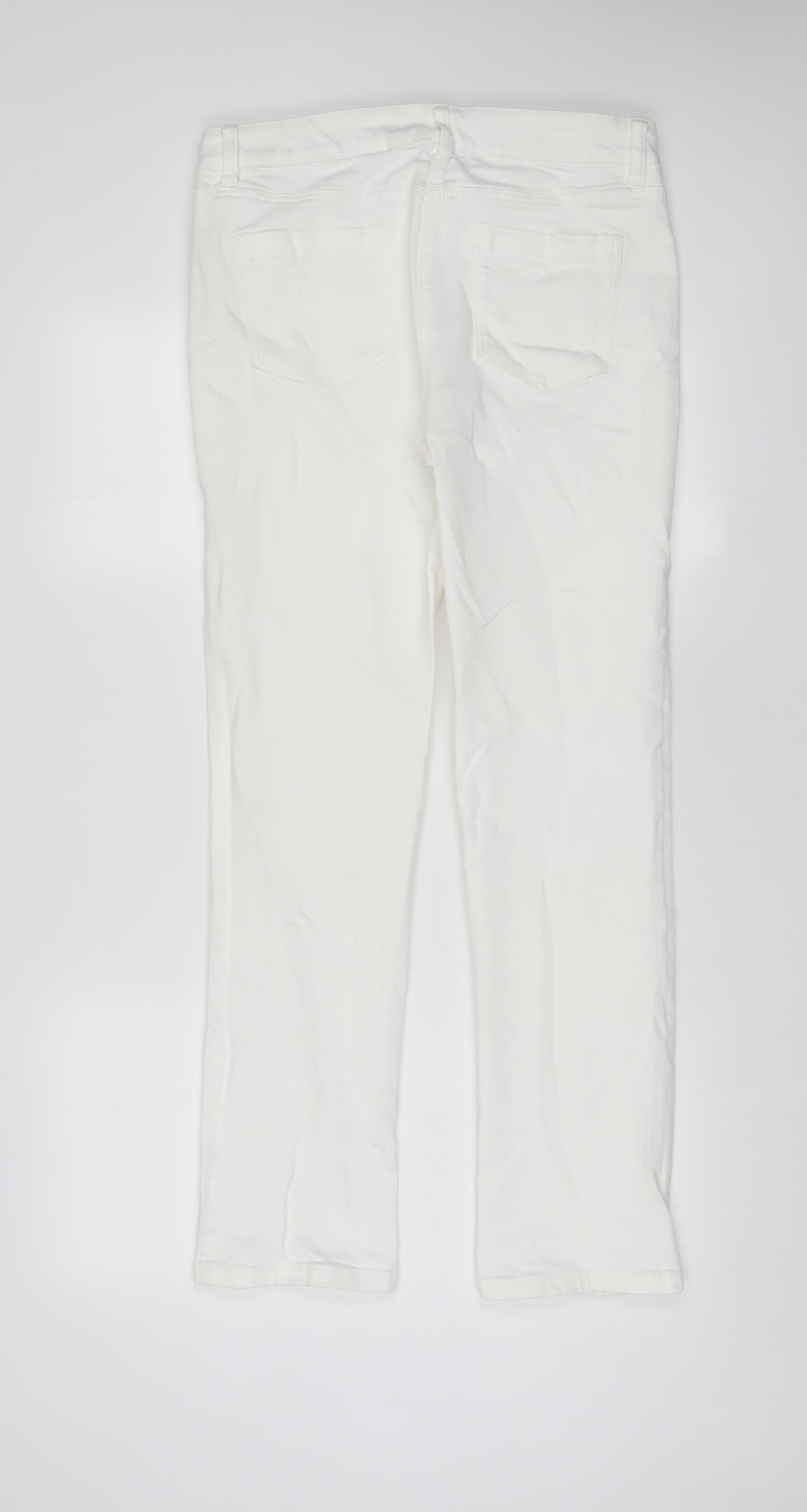 NEXT Womens White Cotton Straight Jeans Size 12 L30 in Regular Zip