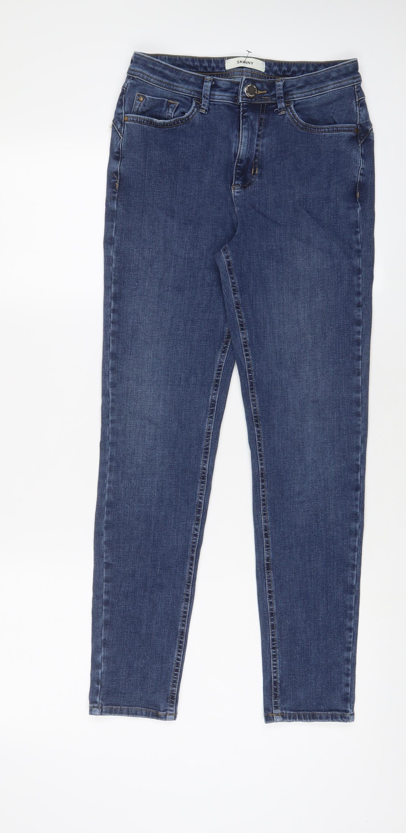 Marks and Spencer Womens Blue Cotton Skinny Jeans Size 8 L27 in Regular Zip