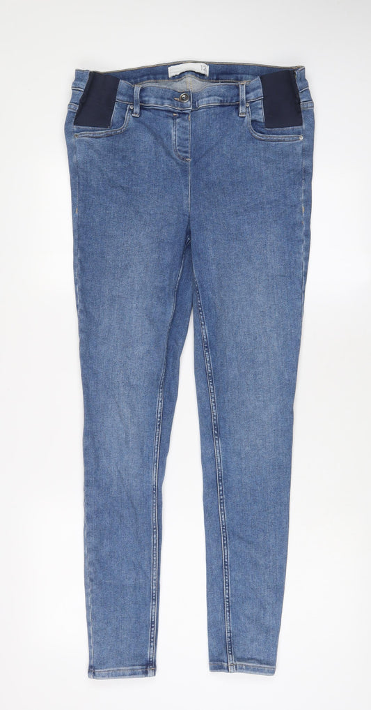 Marks and Spencer Womens Blue Cotton Skinny Jeans Size 12 L30 in Regular Zip - Maternity