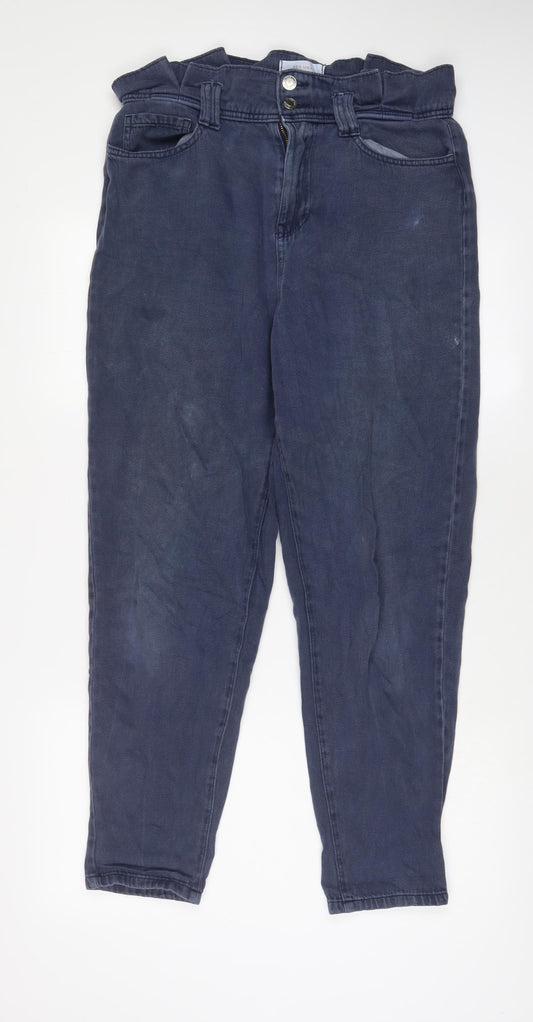 Per Una Womens Blue Cotton Tapered Jeans Size 12 L30 in Regular Zip