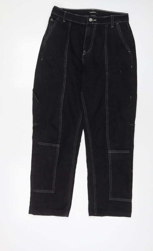 Boohoo Womens Black Cotton Straight Jeans Size 8 L26 in Regular Zip