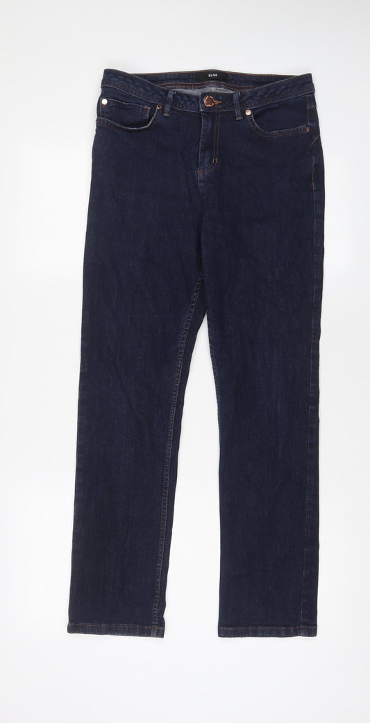 Marks and Spencer Womens Blue Cotton Straight Jeans Size 10 L28 in Slim Zip