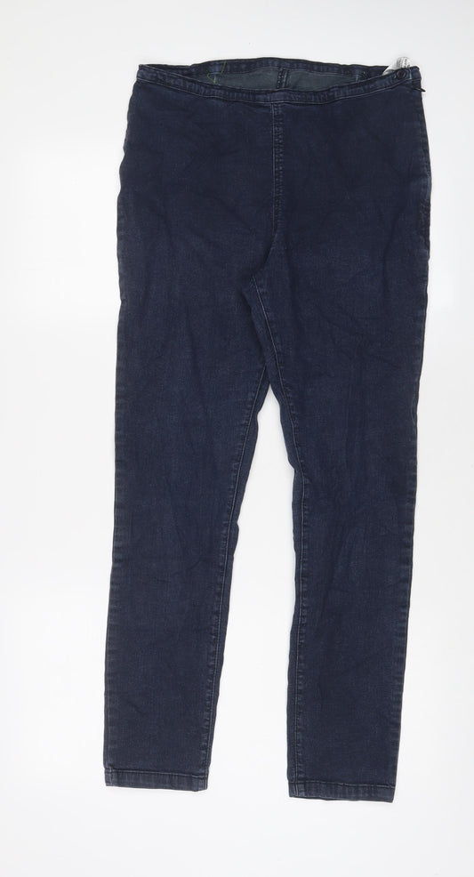 Marks and Spencer Womens Blue Cotton Skinny Jeans Size 14 L28 in Regular Zip