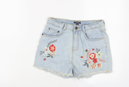 Kiabi Girls Blue Floral Cotton Bermuda Shorts Size 14 Years L3 in Regular Zip - Embroidered