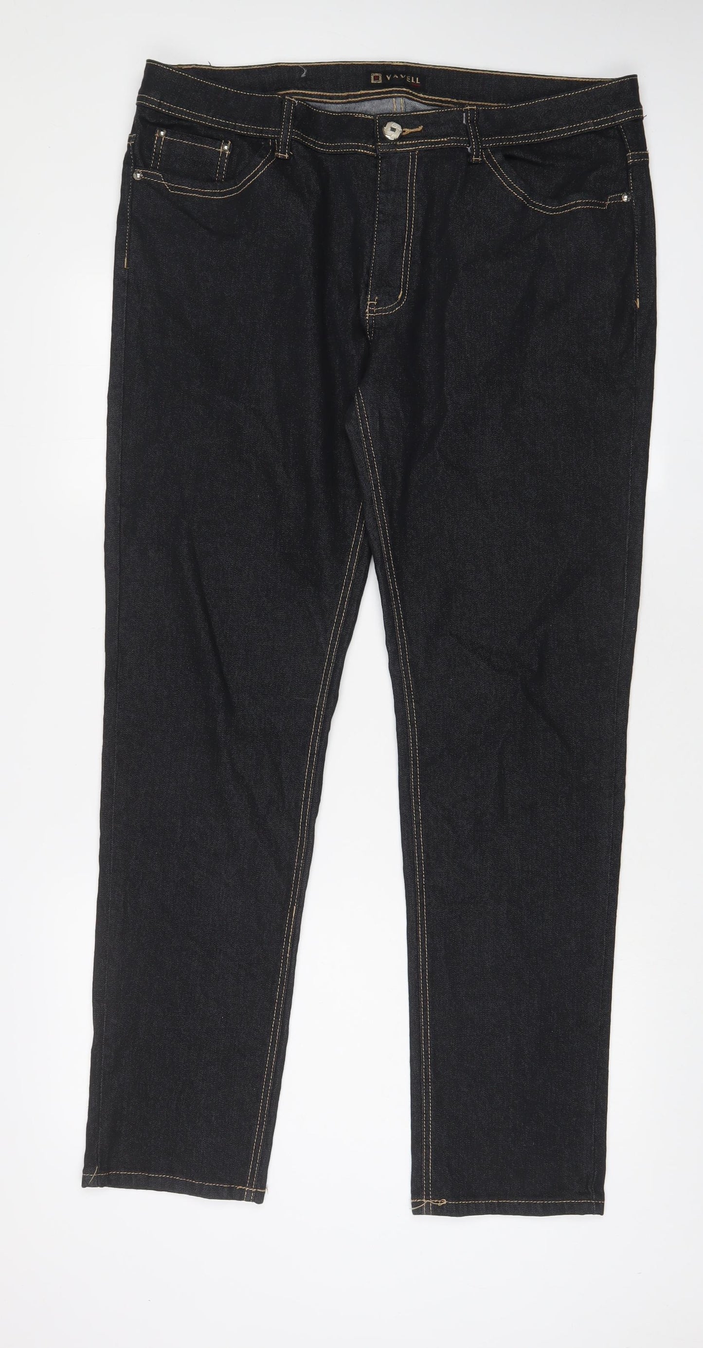 Vavell Mens Black Cotton Straight Jeans Size 36 in L32 in Regular Zip