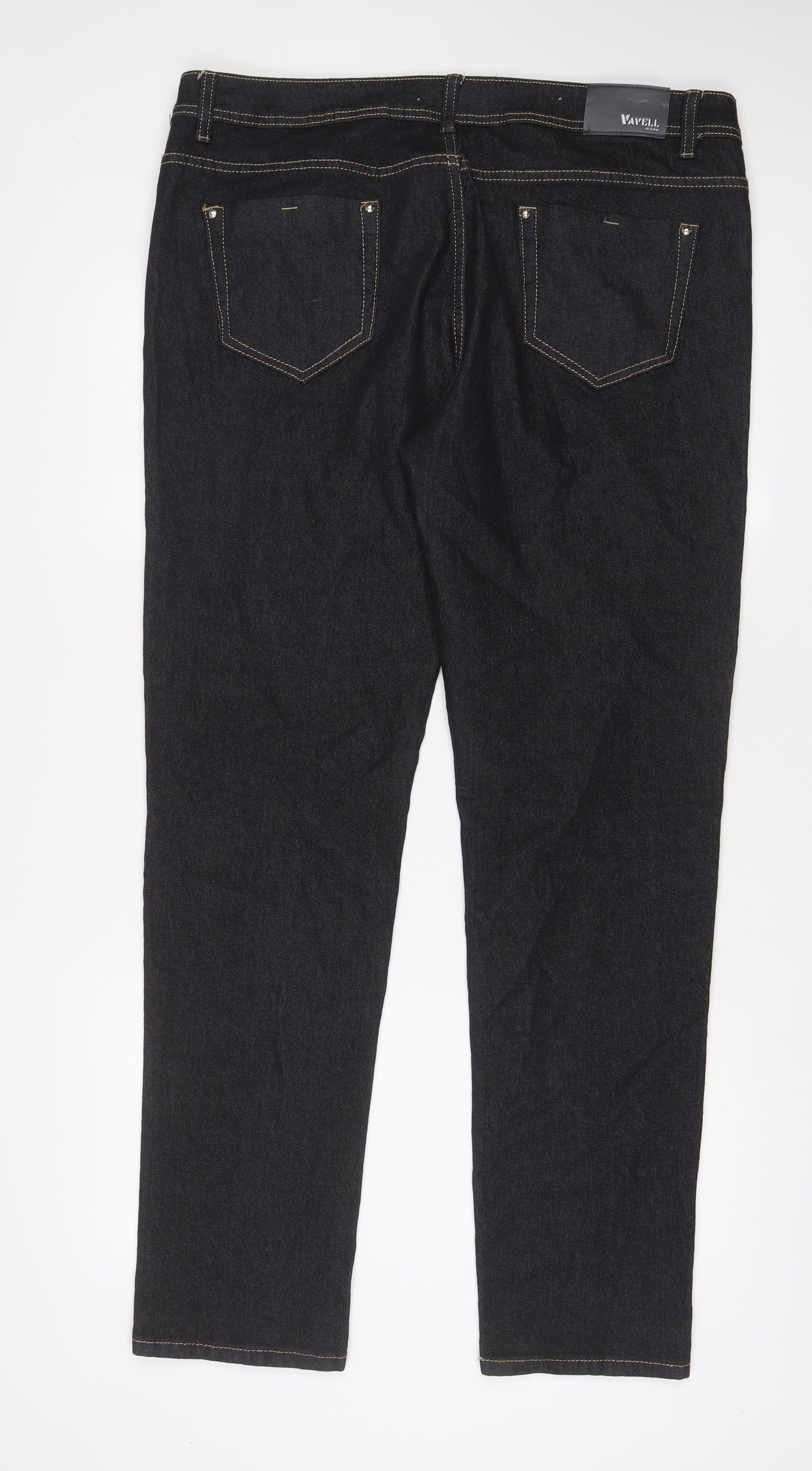 Vavell Mens Black Cotton Straight Jeans Size 36 in L32 in Regular Zip