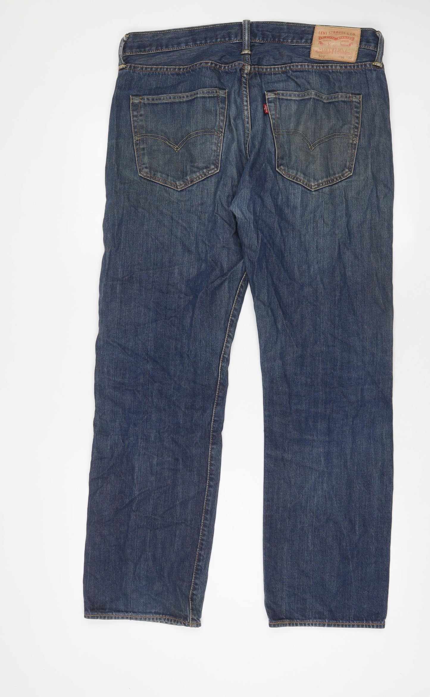 Levi's Mens Blue Cotton Straight Jeans Size 36 in L32 in Regular Button