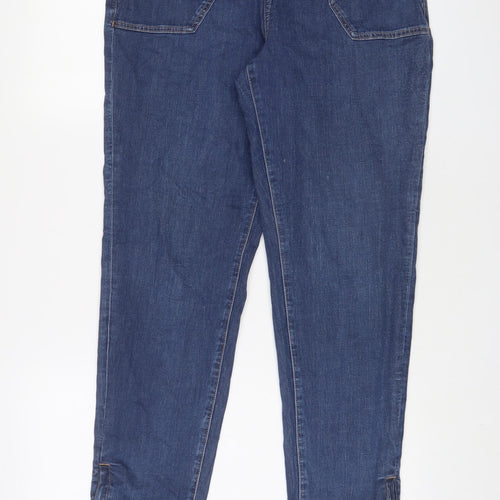 Marks and Spencer Womens Blue Cotton Tapered Jeans Size 14 L30 in Regular Zip