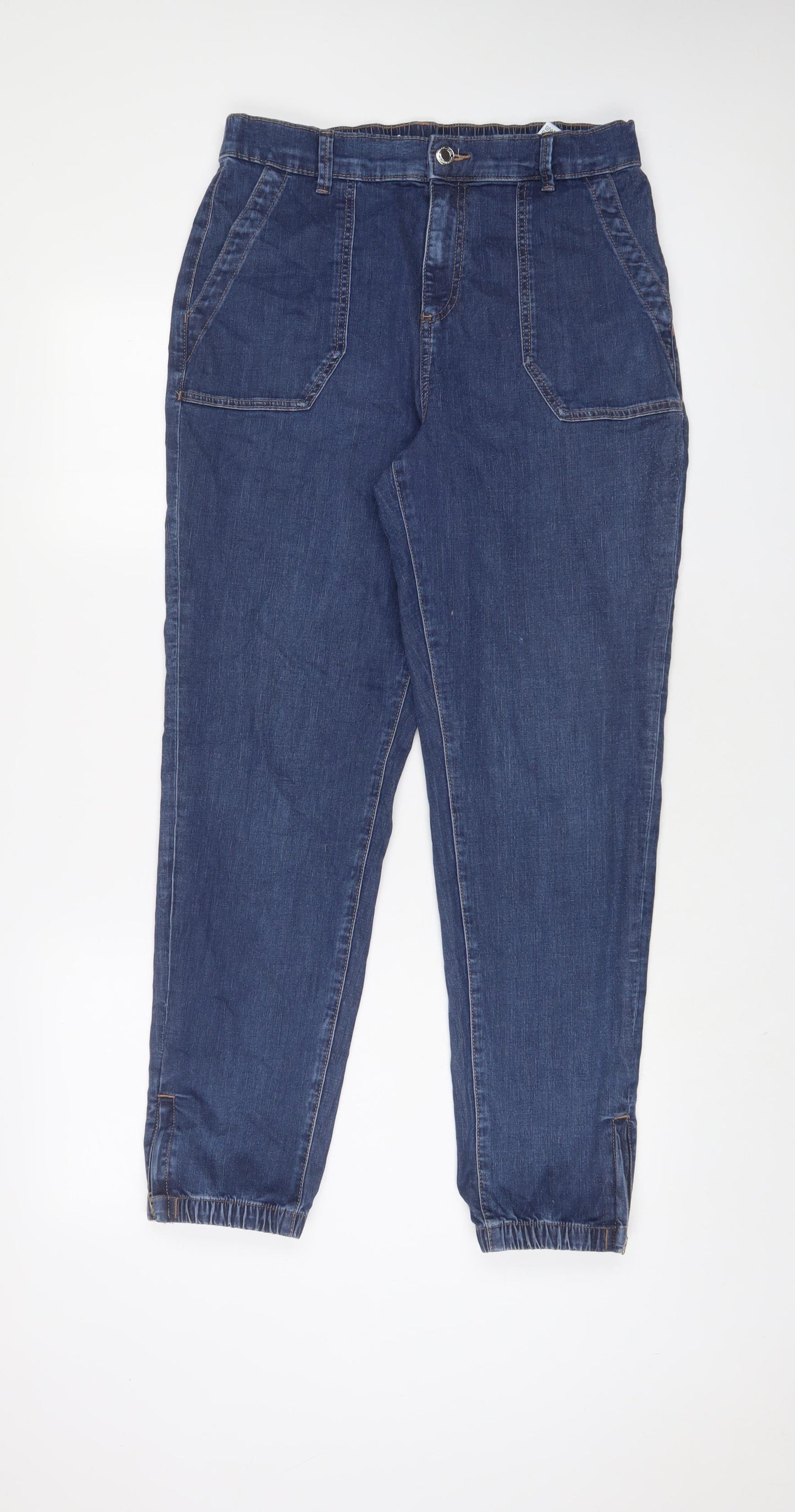 Marks and Spencer Womens Blue Cotton Tapered Jeans Size 14 L30 in Regular Zip