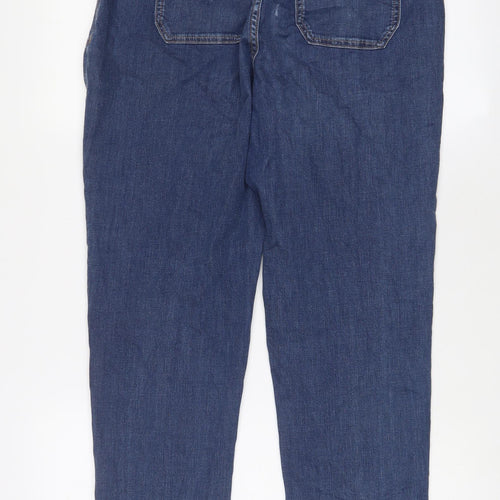 Marks and Spencer Womens Blue Cotton Tapered Jeans Size 14 L30 in Regular Zip