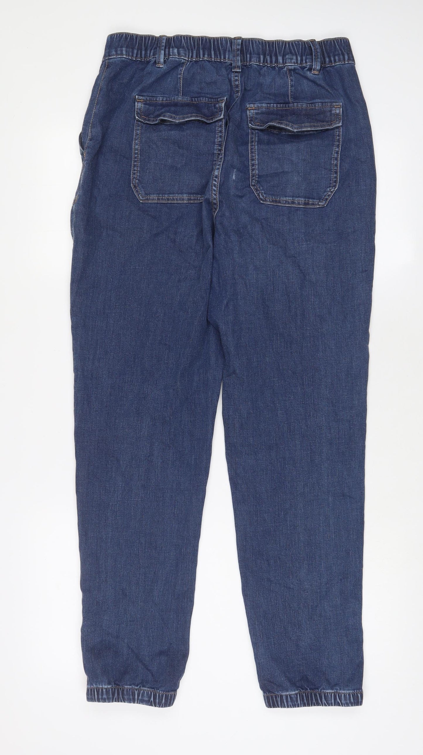 Marks and Spencer Womens Blue Cotton Tapered Jeans Size 14 L30 in Regular Zip