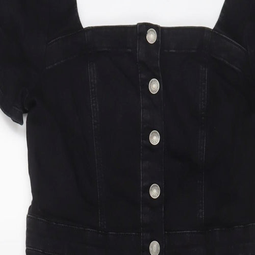 Denim & Co. Womens Black Cotton A-Line Size 14 Square Neck Button