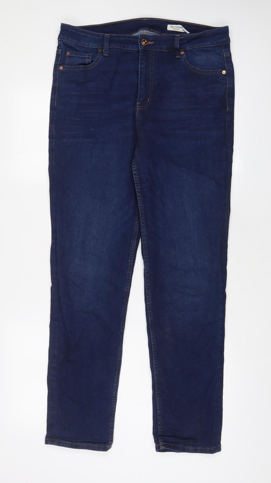 Marks and Spencer Womens Blue Cotton Straight Jeans Size 16 L31 in Slim Zip