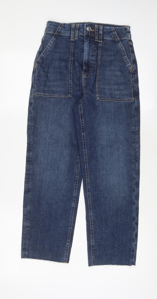 Marks and Spencer Womens Blue Cotton Straight Jeans Size 6 L25 in Regular Zip