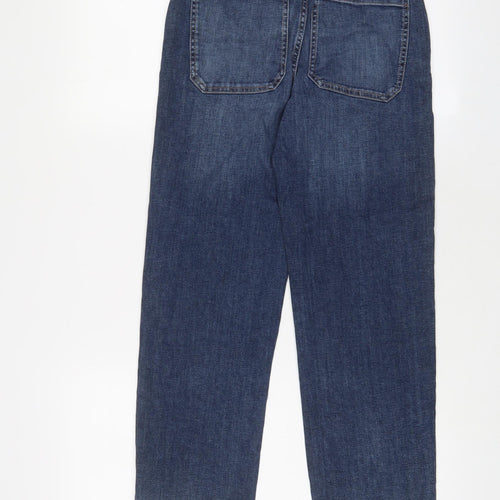 Marks and Spencer Womens Blue Cotton Straight Jeans Size 6 L25 in Regular Zip