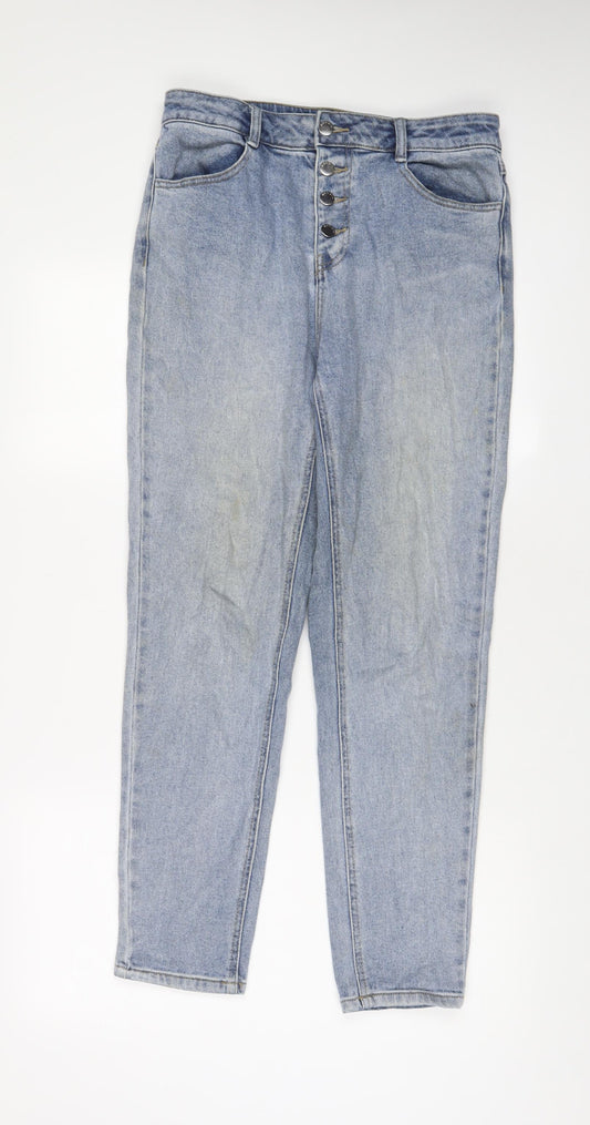 TU Womens Blue Cotton Mom Jeans Size 12 L29 in Regular Button