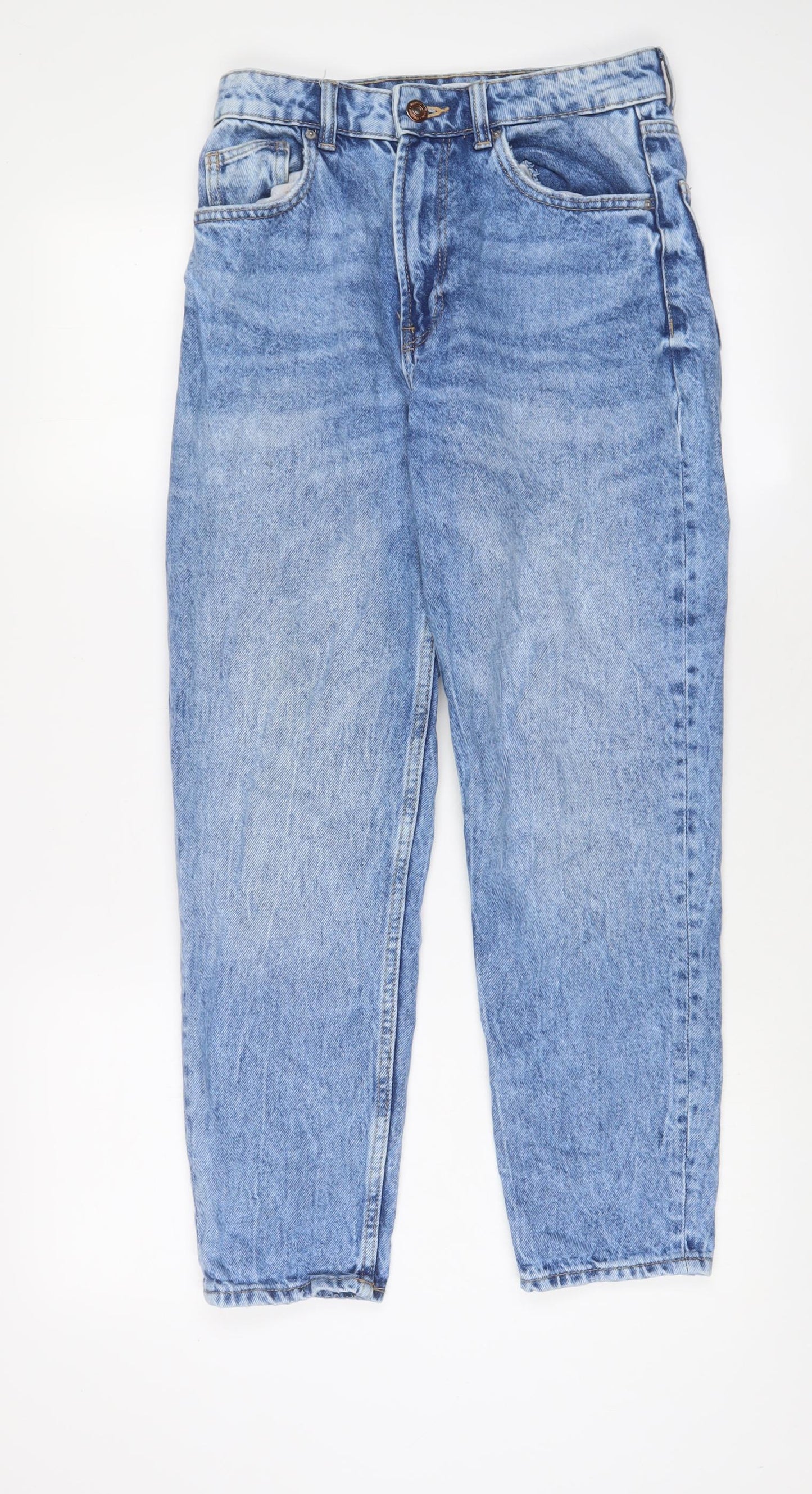 Bershka Womens Blue Cotton Mom Jeans Size 8 L28 in Regular Zip