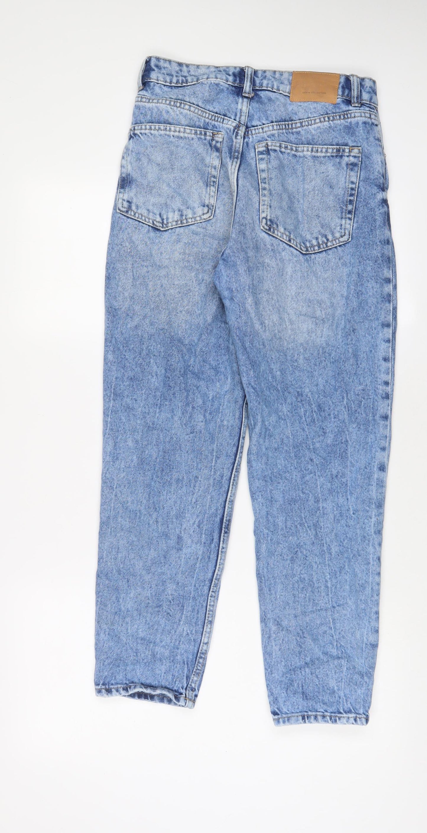 Bershka Womens Blue Cotton Mom Jeans Size 8 L28 in Regular Zip