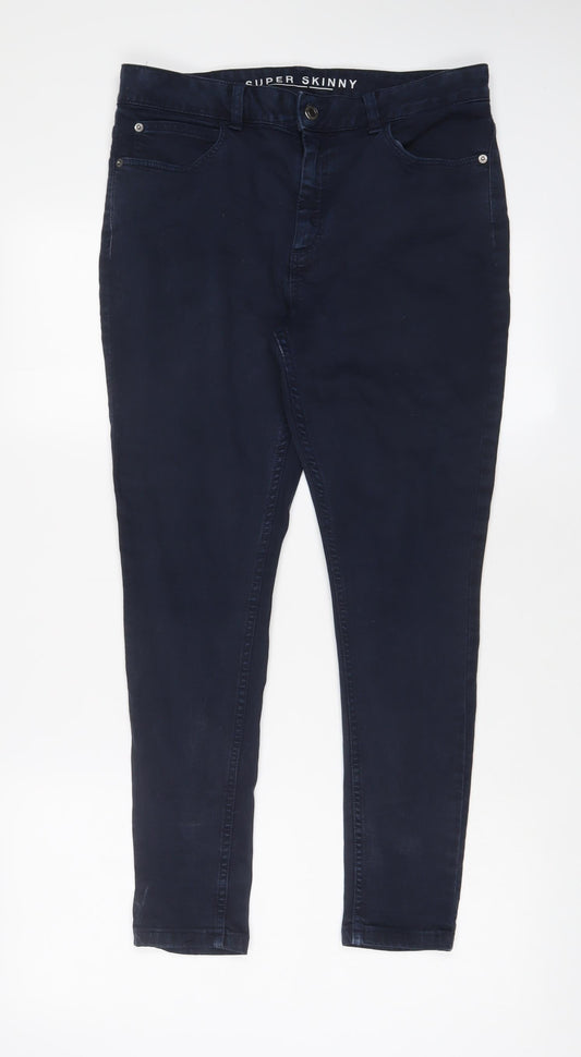 Marks and Spencer Womens Blue Cotton Skinny Jeans Size 12 L27 in Regular Zip