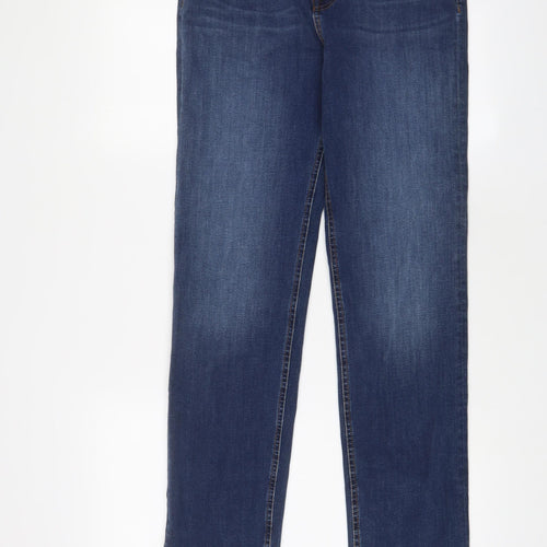 Marks and Spencer Womens Blue Cotton Straight Jeans Size 12 L30 in Regular Zip