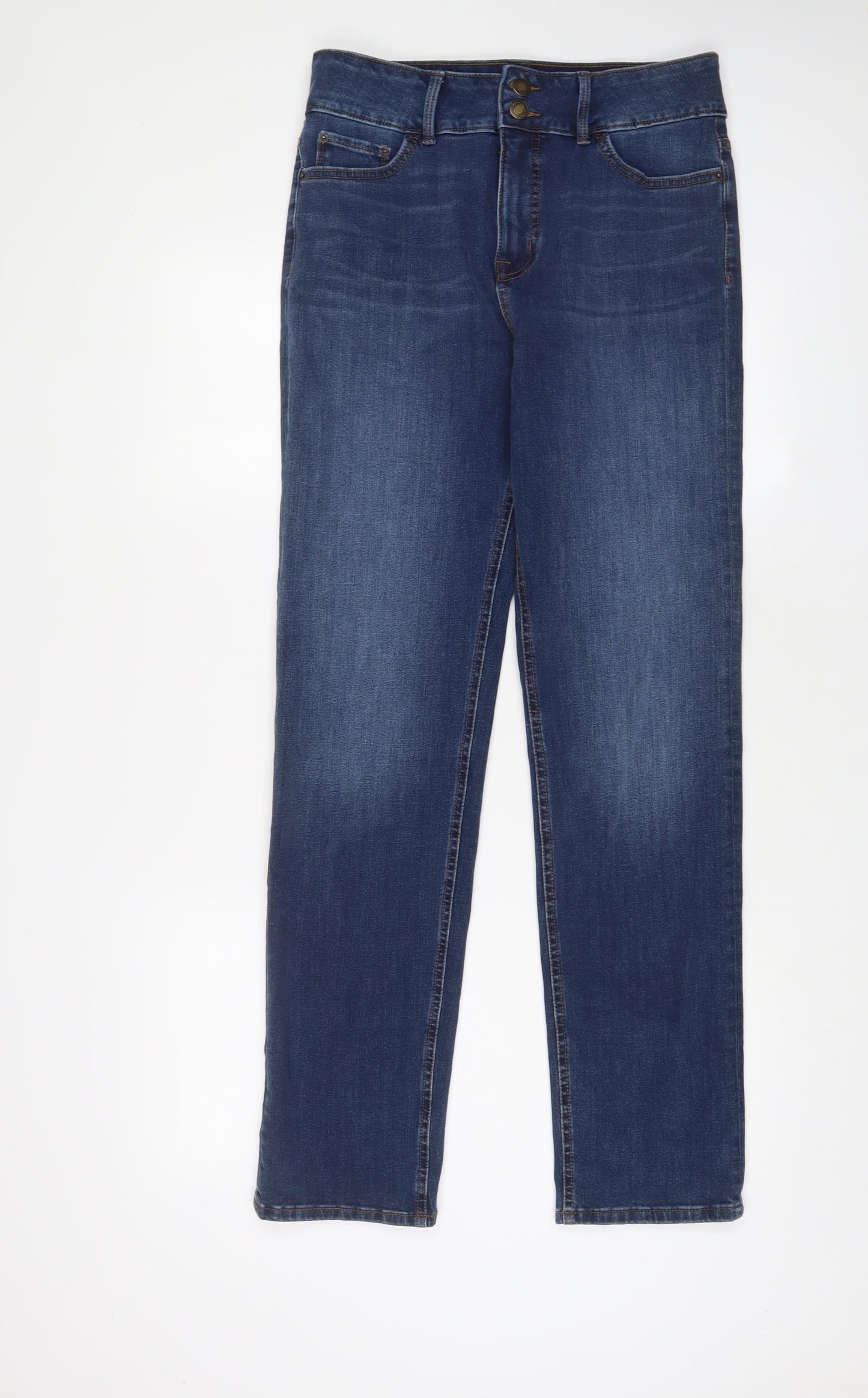 Marks and Spencer Womens Blue Cotton Straight Jeans Size 12 L30 in Regular Zip