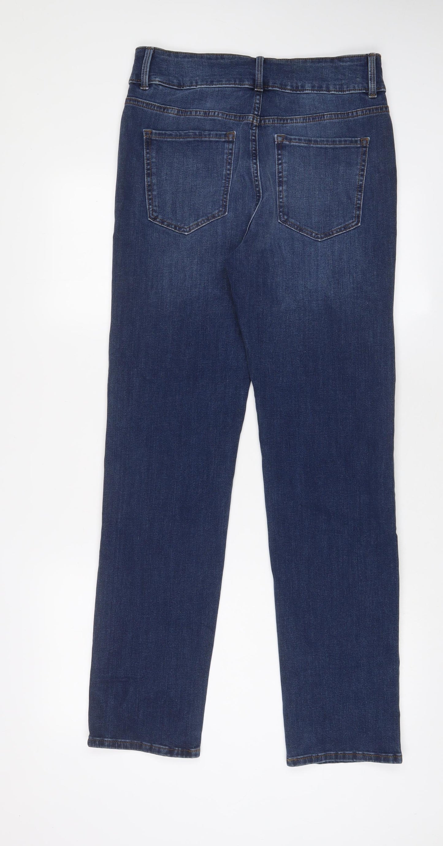 Marks and Spencer Womens Blue Cotton Straight Jeans Size 12 L30 in Regular Zip