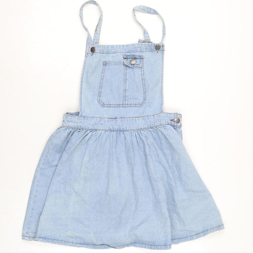 Denim & Co. Womens Blue Cotton Pinafore/Dungaree Dress Size 12 Square Neck Zip - Ajustable straps