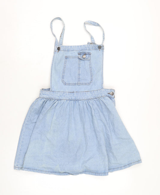 Denim & Co. Womens Blue Cotton Pinafore/Dungaree Dress Size 12 Square Neck Zip - Ajustable straps