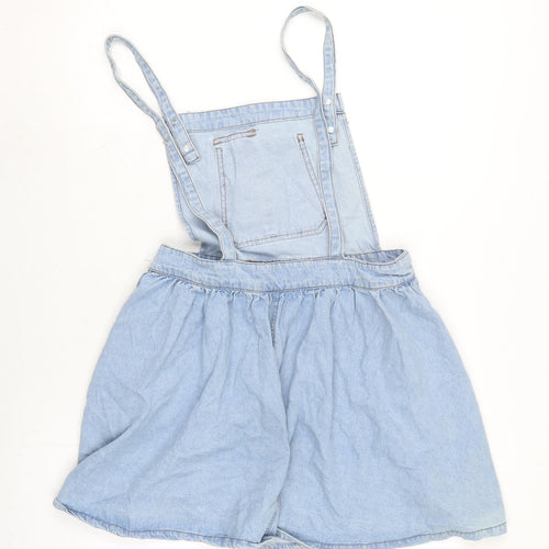 Denim & Co. Womens Blue Cotton Pinafore/Dungaree Dress Size 12 Square Neck Zip - Ajustable straps