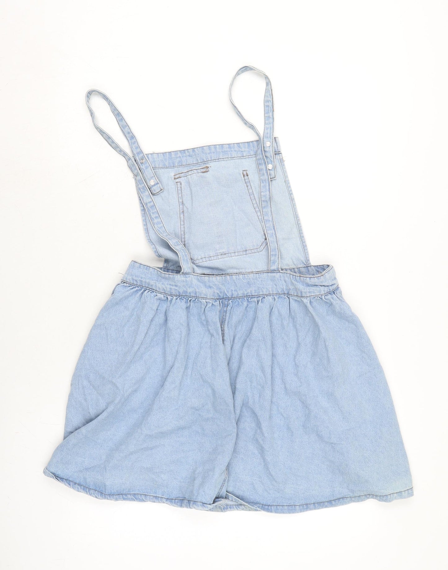 Denim & Co. Womens Blue Cotton Pinafore/Dungaree Dress Size 12 Square Neck Zip - Ajustable straps